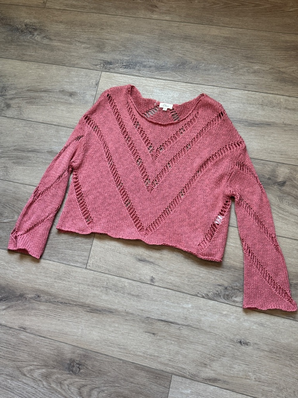 Elan Open-Weave Cropped Knit Top - Dusty Rose